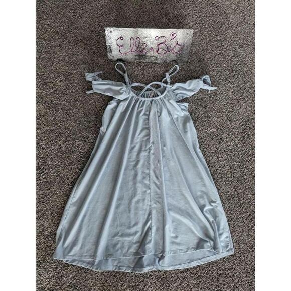 EUC Poof Light Blue Cold Shoulder Strappy Back Dress S - Picture 3 of 3